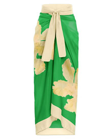 Fashion No. 1 Green Flower Polyester Printed Knotted Beach Dress