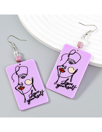 Fashion Purple Printing Square Board Beauty Face Pendant Earrings