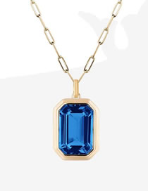 Fashion Blue Titanium Square Diamond Necklace