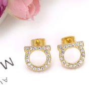 Fashion Gold With Diamonds Titanium Steel Diamond Geometric Alphabet Stud Earrings
