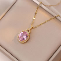 Fashion Pink Water Drop Necklace {pendant Together} Oval Necklace In Titanium And Diamonds