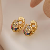 Fashion 2# Gold-plated Copper Inlaid Zirconium Round Earrings