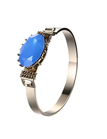 Fashion Blue Oval Diamond Decorated Simple Design Alloy Fashion Bangles