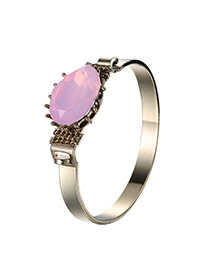 Fashion Pink Oval Diamond Decorated Simple Design Alloy Fashion Bangles