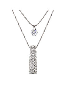 Fashion Silver Color Strip Shape Pendant Decorated Simple Double Layer Necklace