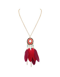 Fashion Red Feather Pendant Decorated Color Matching Design Necklace
